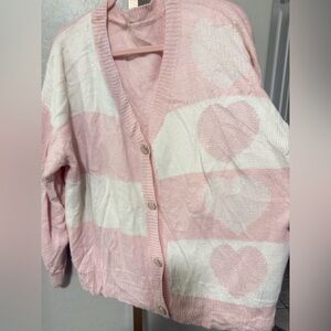 Pink and White Heart Patterned Women's Sweater